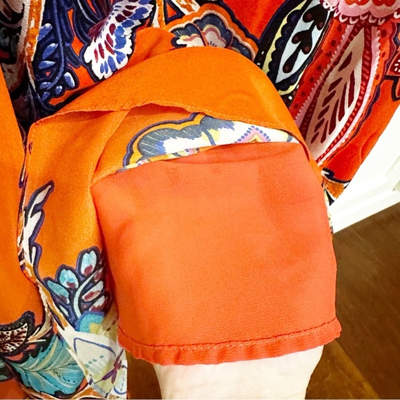 Anthropologie Maeve Larkhill Mockneck Women Orange Floral Sleeveless Swing Dress - Picture 8 of 13